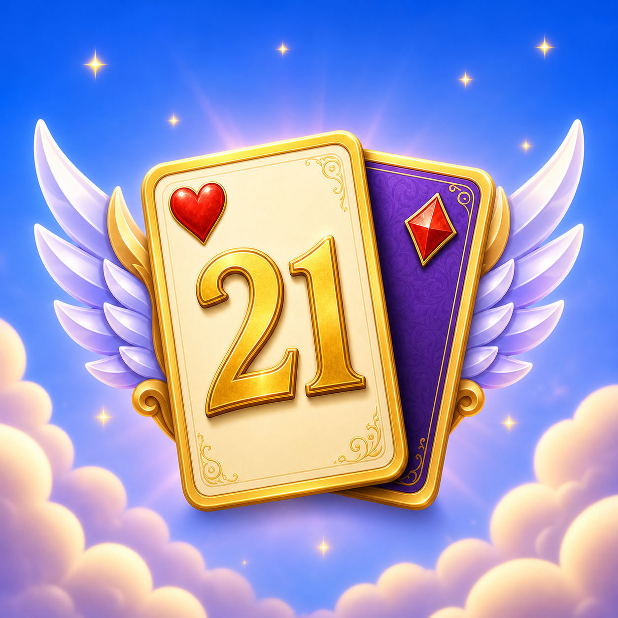 Card Duel 21 logo: two winged playing cards displaying 21