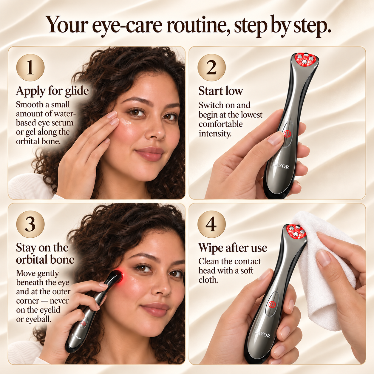 How to prepare, operate, place, and clean the LAYOR eye device