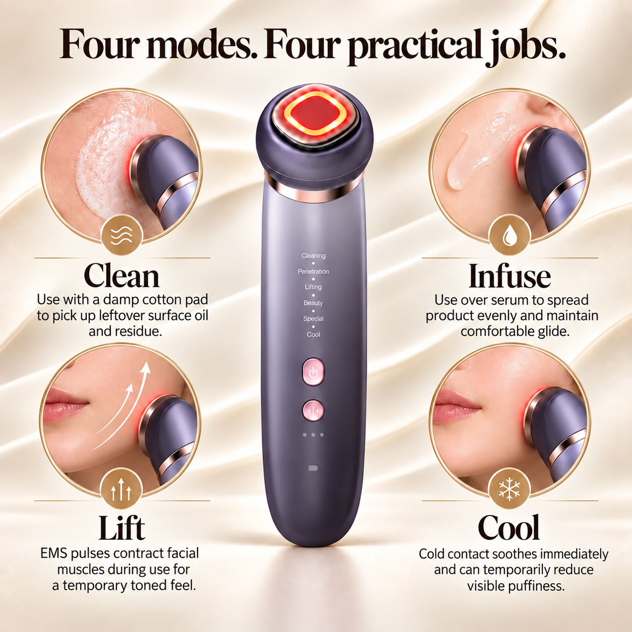 MESMOOTH clean, infuse, lift, and cool functions with the treatment surface against the skin