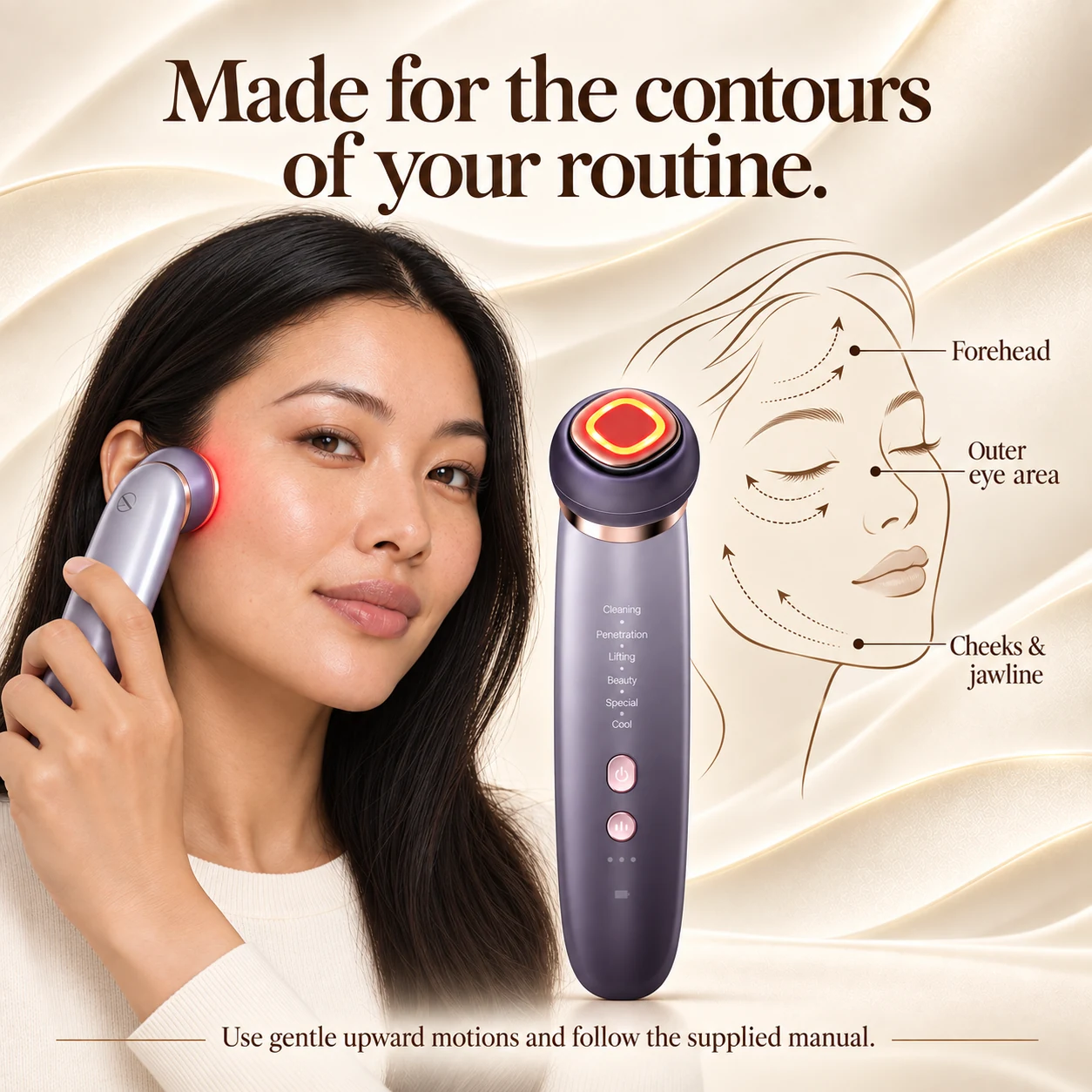 MESMOOTH facial treatment areas and upward motions