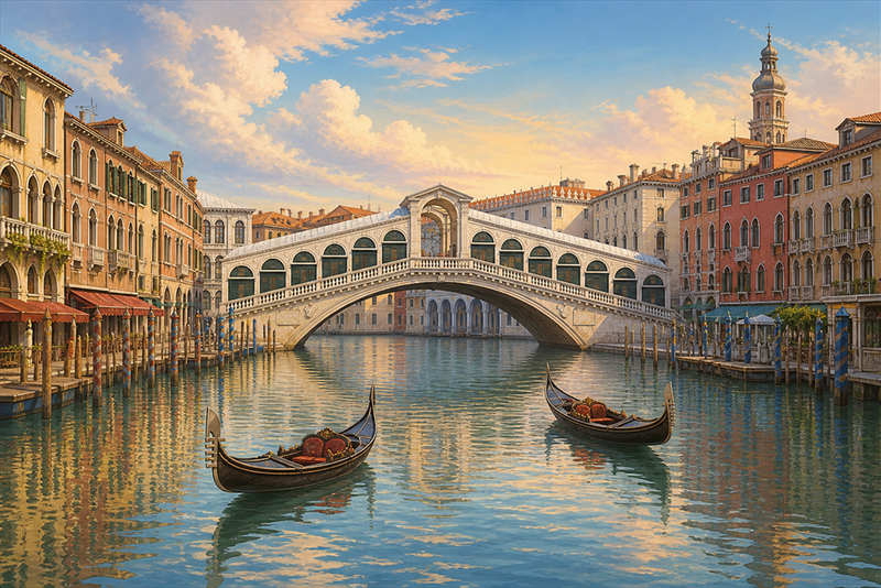 Venice destination art: canals and gondolas